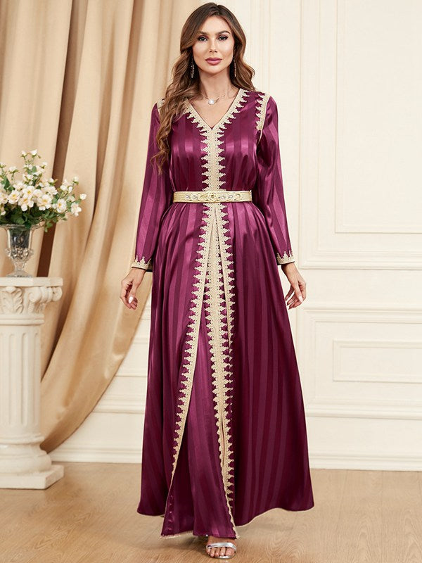 2 Pieces Set Satin Arab Women Caftan Kaftan Dress For Eid