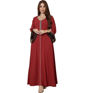 2 Pieces Set Hotfix Rhinestones Caftan Kaftan Dress With Inner Sleeveless Dress #25453