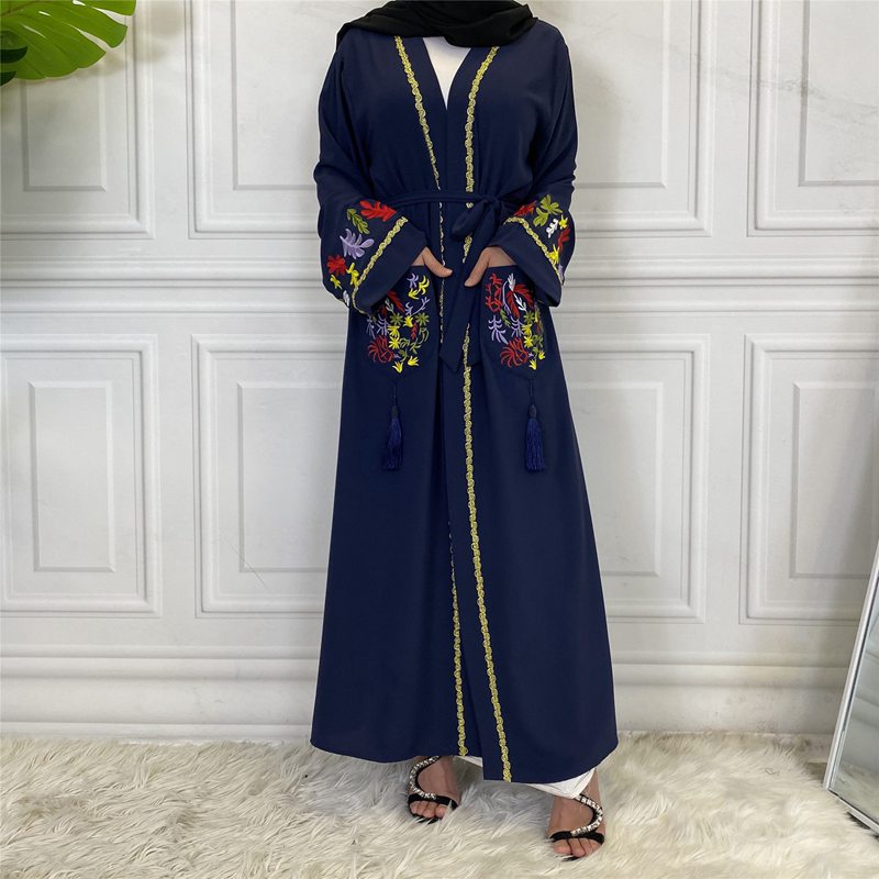 Muslim Women Embroidery Open Abaya Dress