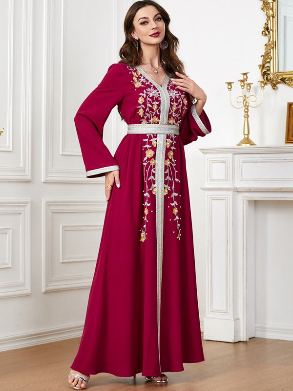 Women Casual Party Wear Beads Embroidery Abaya Caftan Kaftan Dress