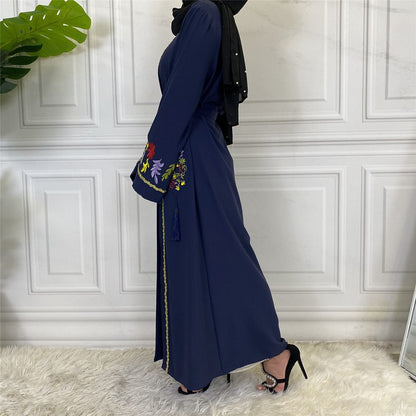 Muslim Women Embroidery Open Abaya Dress