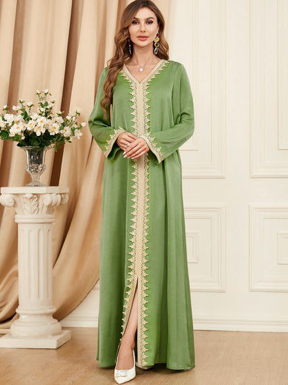 2 Pieces Set Printed Caftan Kaftan Dress With Long Sleeve Inner Dress For Eid