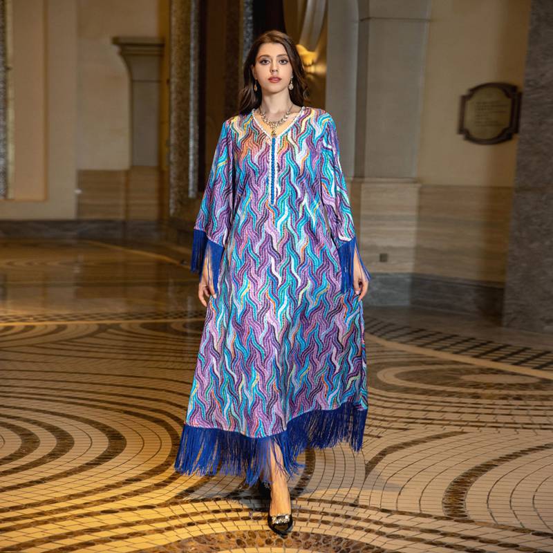 Middle East Arab Taseel Printed Caftan Kaftan Dress Jalabiya