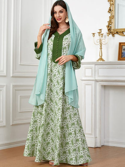 Summer Printed Caftan Kaftan Dress Jalabiya For Muslim Women