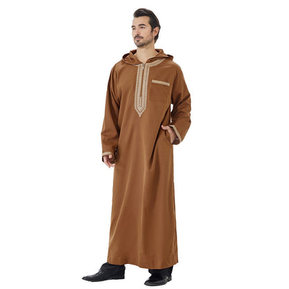Arabic Mens Djellaba Jubba Hooded Thobe - Islamic Emirati Muslim Thawb - #26T847