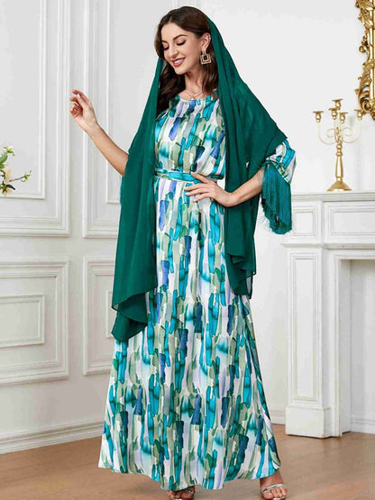 Muslim Women Tassel Printed Caftan Kaftan Dress