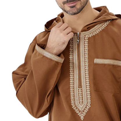 Arabic Mens Djellaba Jubba Hooded Thobe - Islamic Emirati Muslim Thawb - #26T847
