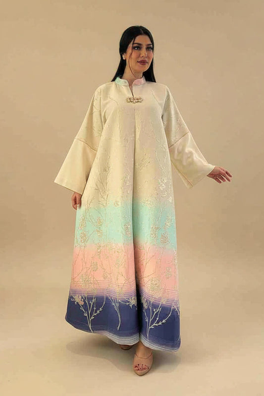 Embroidery Jacquard Gradient Color Caftan Kaftan Dress For Women - Eid Dress Mukhawar Jalabiya - #26377