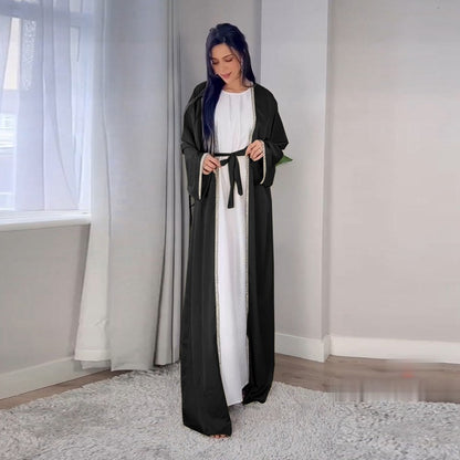 Hotfix Rhinestone Soft Light Satin Cardigan Open Abaya Dress