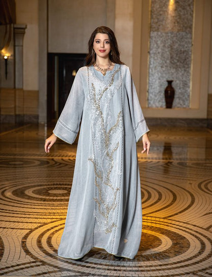 EId Dubai Luxury Doris Sequins Embroidery Caftan Kaftan Dress Jalabiya