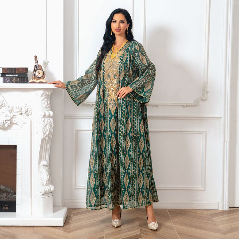 Arab Doris Embroidery Sequins Women Caftan Kaftan Dress