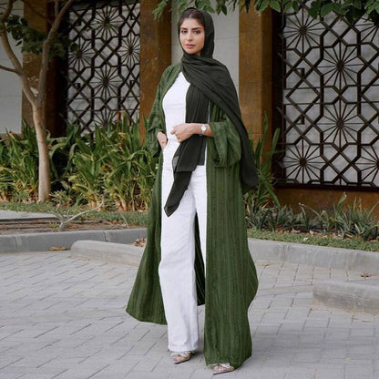 Muslim Women Vintage Knitted Open Cardigan Abaya Dress