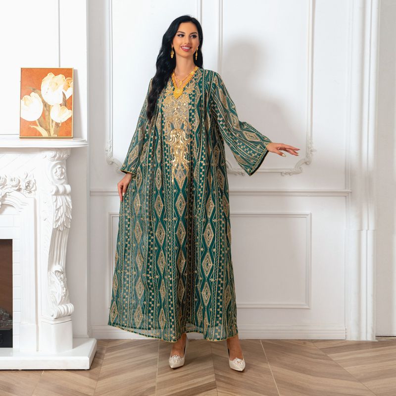 Arab Doris Embroidery Sequins Women Caftan Kaftan Dress Urgarment