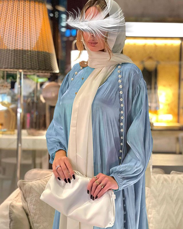 With Inner Sleeveless Dress Muslim Women Hand-stitched Beads Cardigan Open Abaya Dress