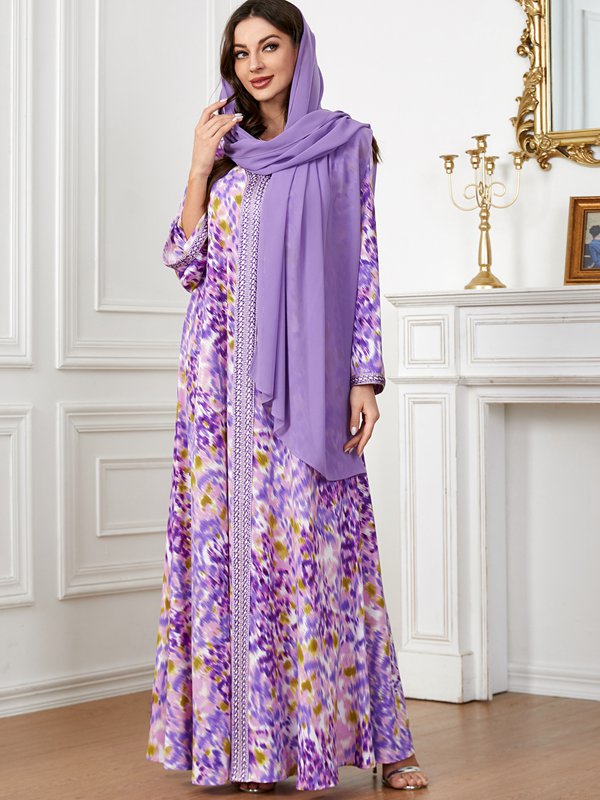 Muslim Women Floral Printed Kaftan Dress