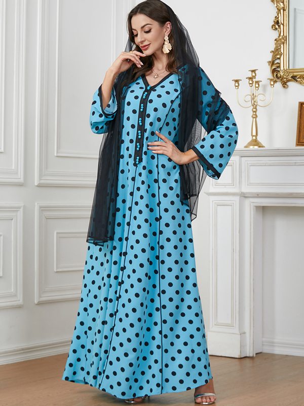 Muslim Women Polka Dot Printed Caftan Kaftan Dress