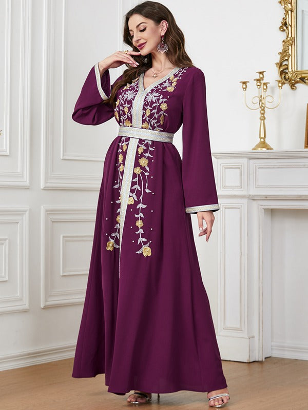 Women Casual Party Wear Beads Embroidery Abaya Caftan Kaftan Dress