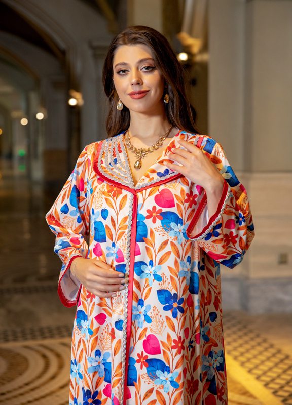 Arab Middle East Hotfix Rhinestone Printed Caftan Kaftan Dress