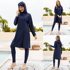 3 Pieces Set Hooded Burkini Muslim Swimwear - Full Coverage Islamic Hijab Swimsuit Halal Bathing Suit - #2510796