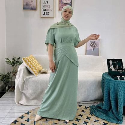 10 Color Options 3 Pieces Set Muslim Women Wrinkled Abaya Dress Suit S ...
