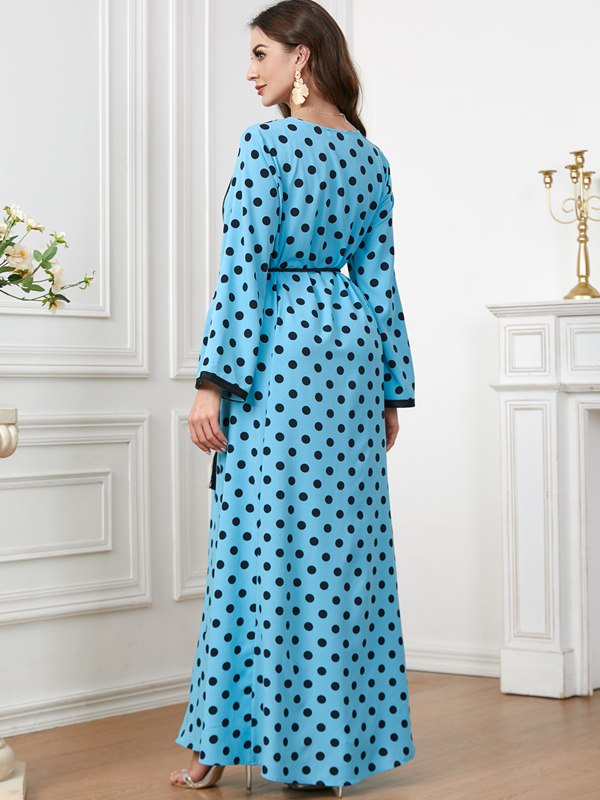 Muslim Women Polka Dot Printed Caftan Kaftan Dress