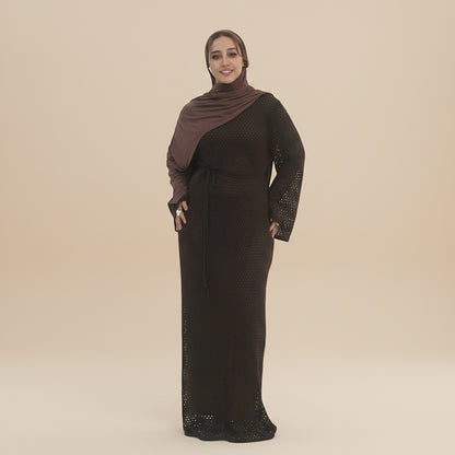 Muslim Women 2 Pieces Set Hollow Abaya Dress With Inner Abaya Dress #261081