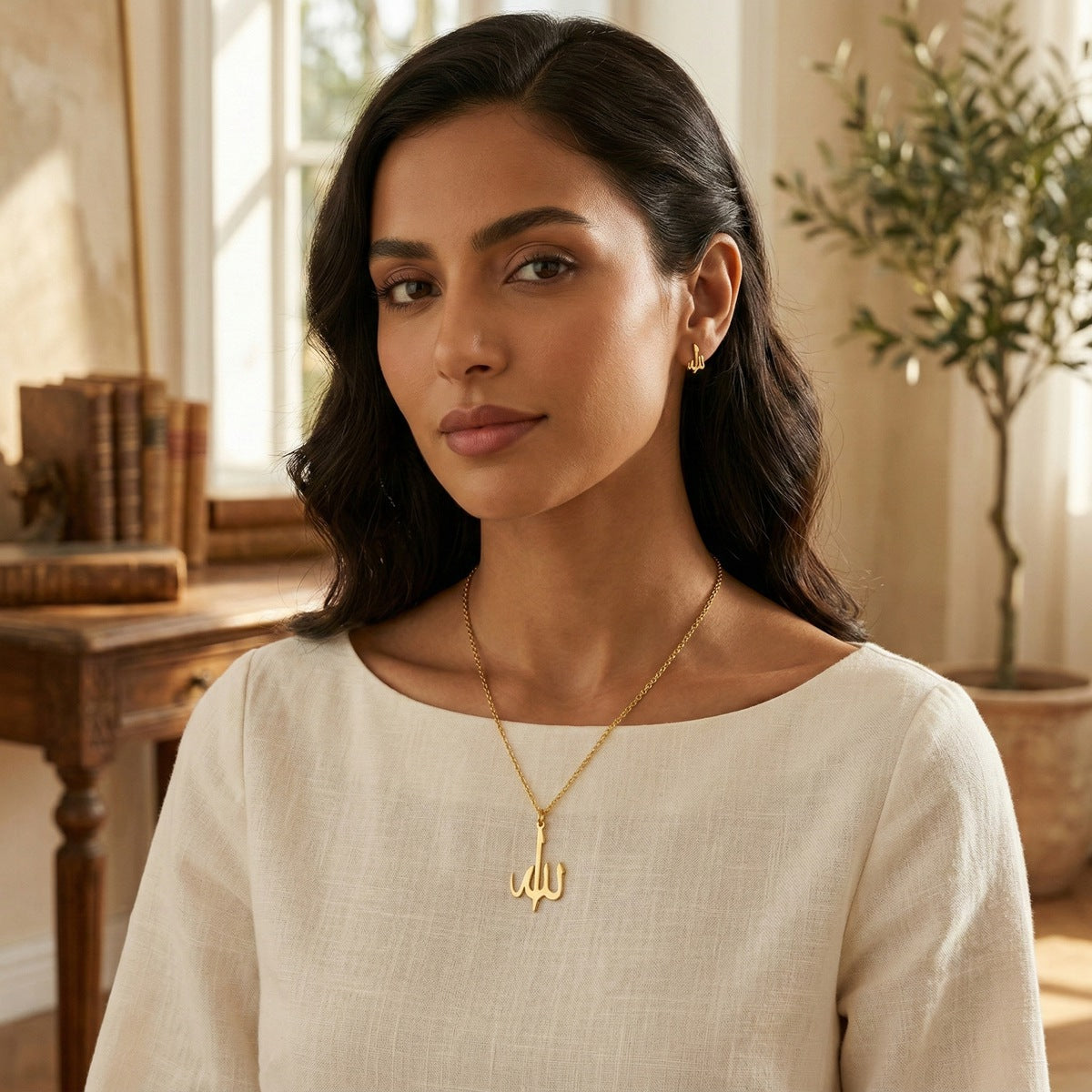 18K Gold Allah Pendant Arabic Necklace Muslim Islamic Jewelry