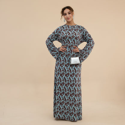 Printed Modal Abaya Dress For Women - Taro/Black/Purple/Dusty Blue/Argyle Pattern - #261288