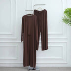 Muslim Women 3 Pieces Set Modal Tops And Pants Suit Set With Open Abaya Dress #251076