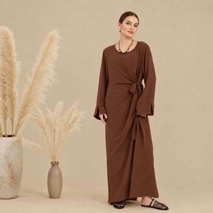 Wrinkle Fabric Lace-up Abaya Dress