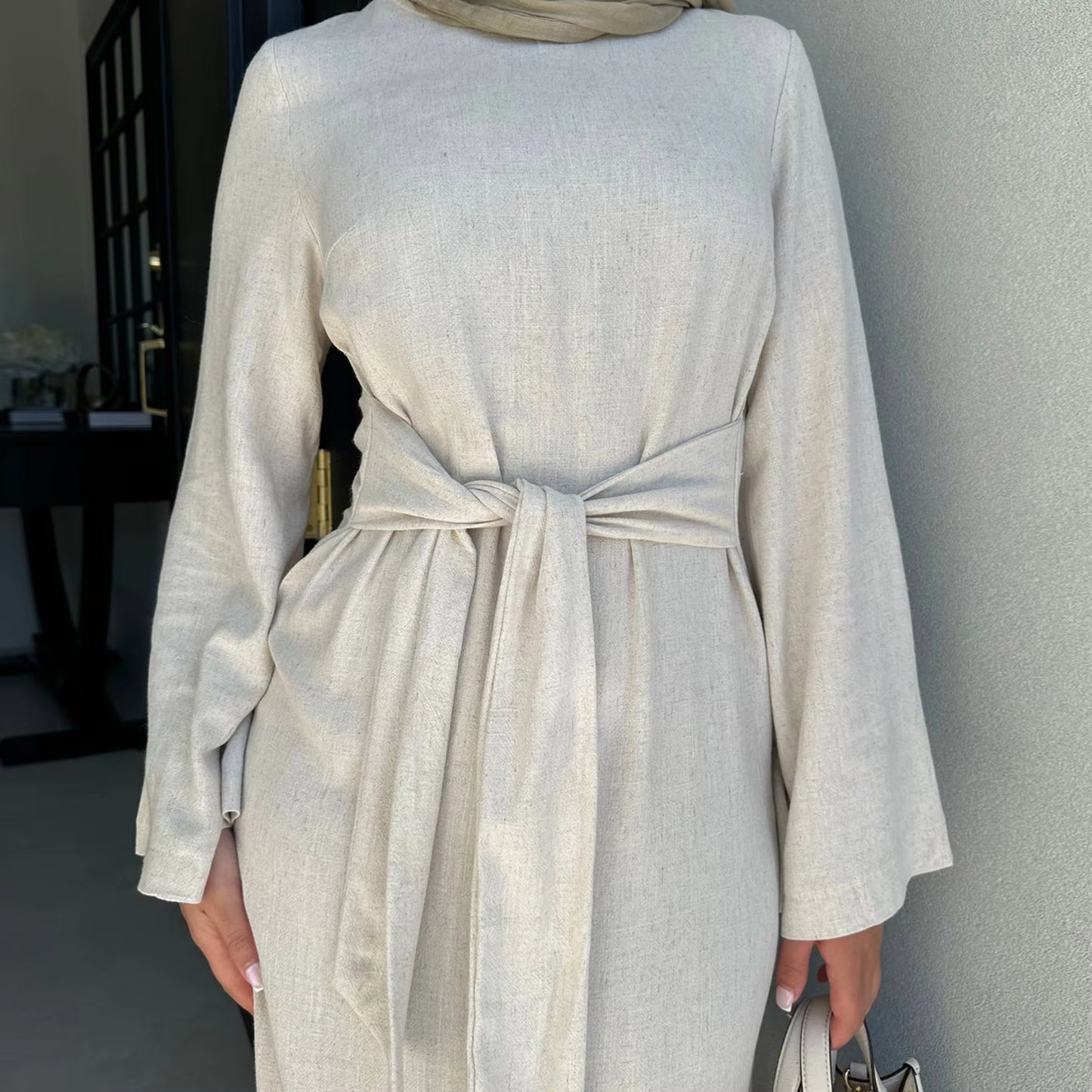 Linen Cotton Blended Abaya Dress #24936