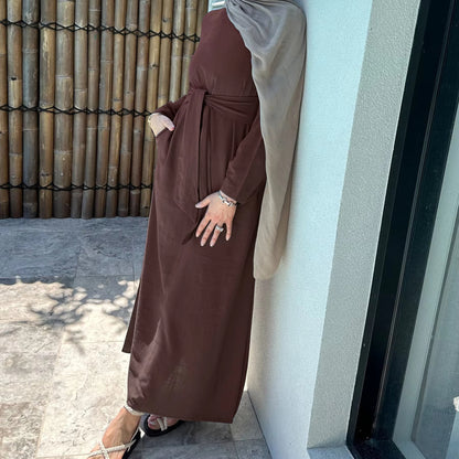 Linen Cotton Blended Abaya Dress #24936