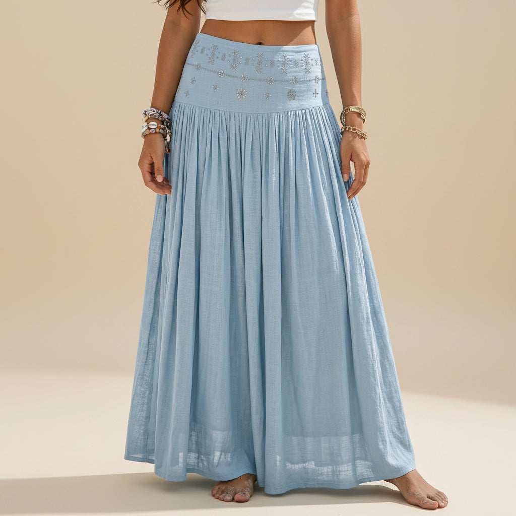 Hotfix Rhinestones Plain Maxi Skirt #262616
