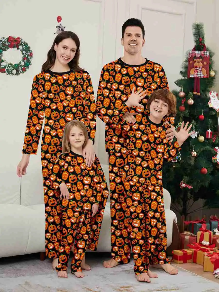 Pumpkin Printed Halloween Matching Family Pajamas Pjs Set