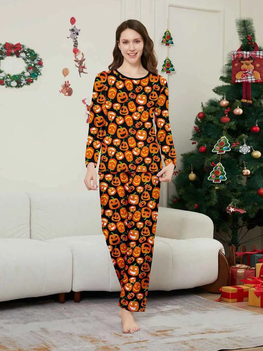 Pumpkin Printed Halloween Matching Family Pajamas Pjs Set