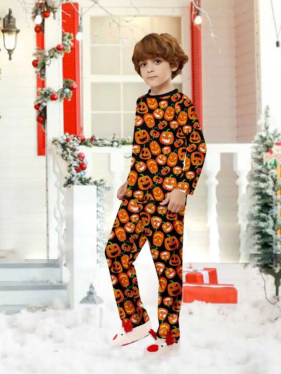 Pumpkin Printed Halloween Matching Family Pajamas Pjs Set