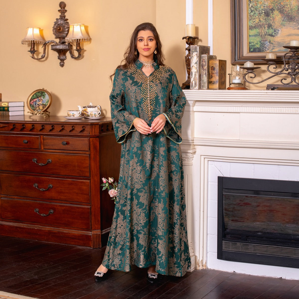 Jacquard Embroidery Beads  Kaftan Caftan Dress For Muslim Women - Mukhawar Jalabiya - #26350