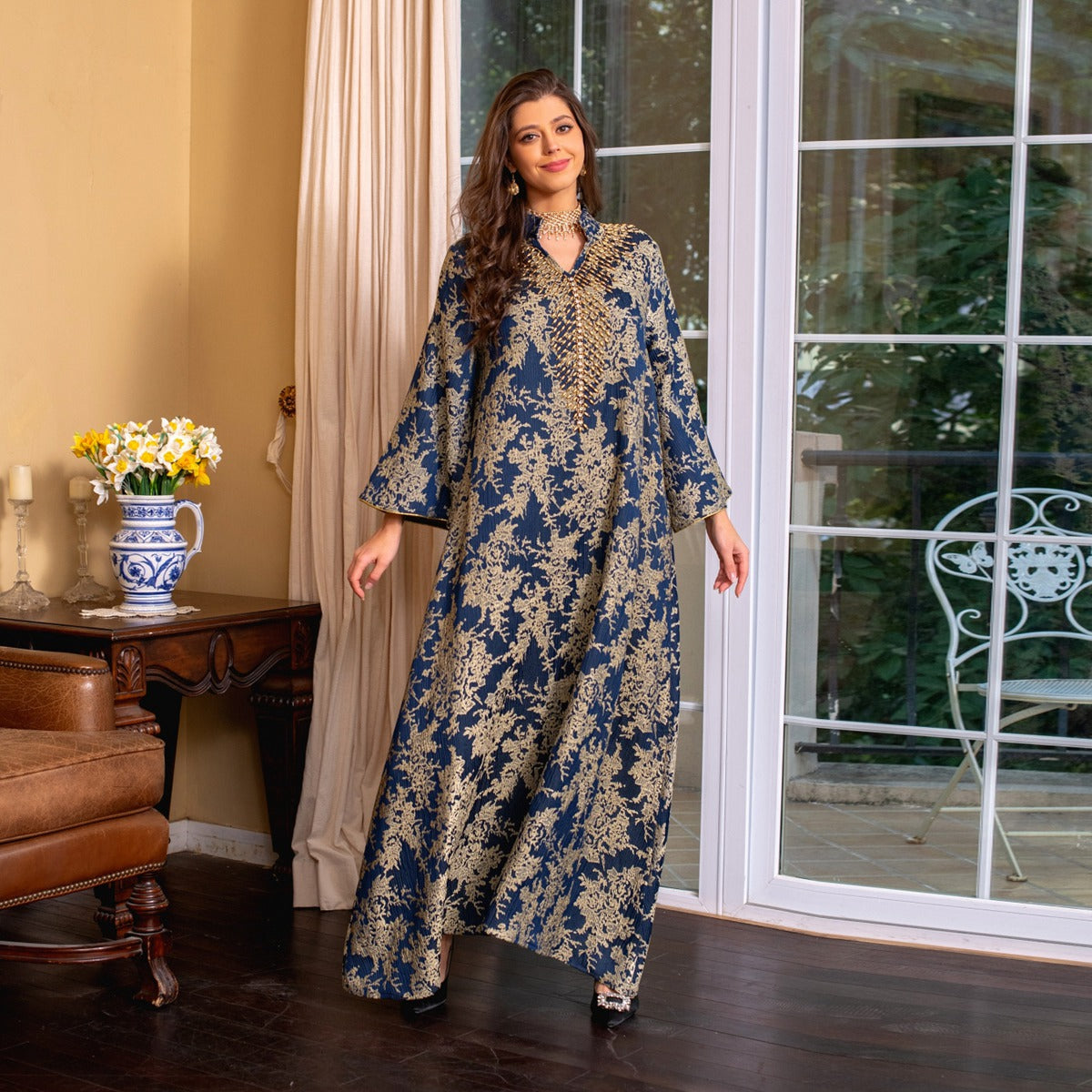 Jacquard Embroidery Beads  Kaftan Caftan Dress For Muslim Women - Mukhawar Jalabiya - #26350