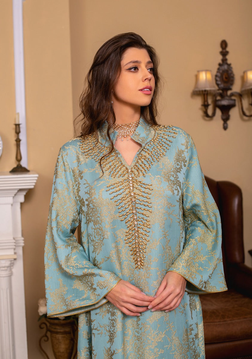 Jacquard Embroidery Beads  Kaftan Caftan Dress For Muslim Women - Mukhawar Jalabiya - #26350