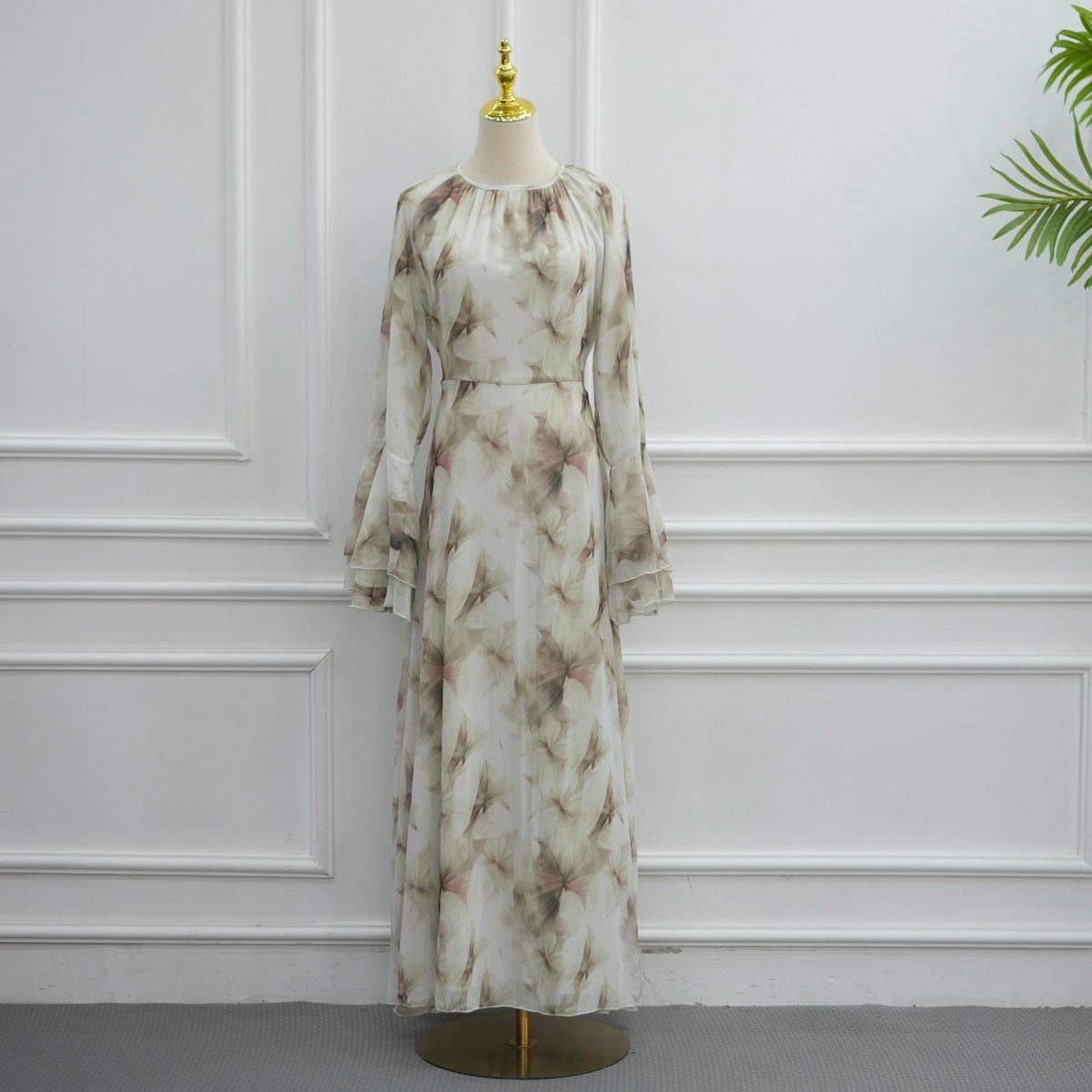 Muslim Women Chiffon Printed Abaya Dress With Lining #261338 – Urgarment