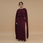Muslim Women Embellished Beads Cape Satin Abaya Dress #261134