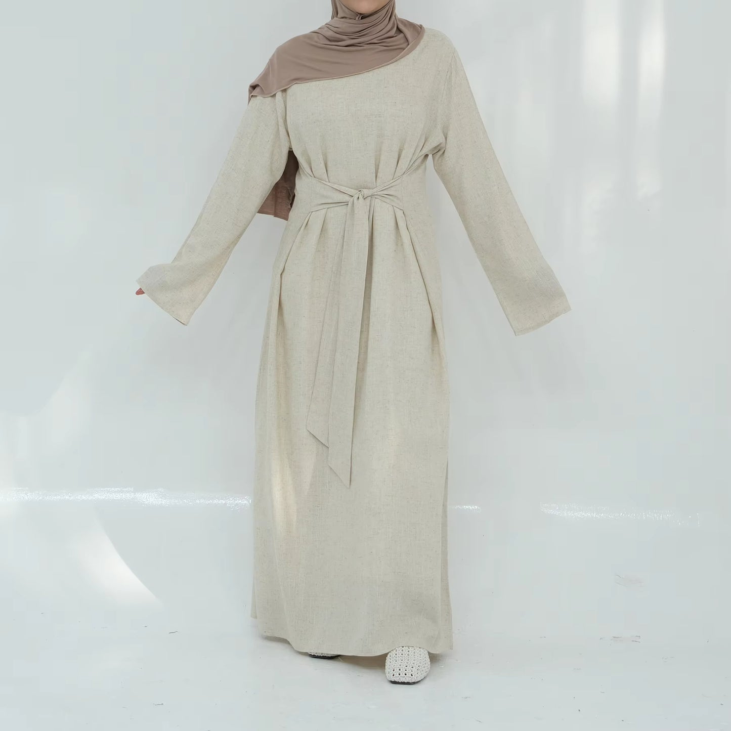 Linen Cotton Blended Abaya Dress #24936