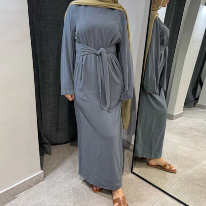 Linen Cotton Blended Abaya Dress #24936