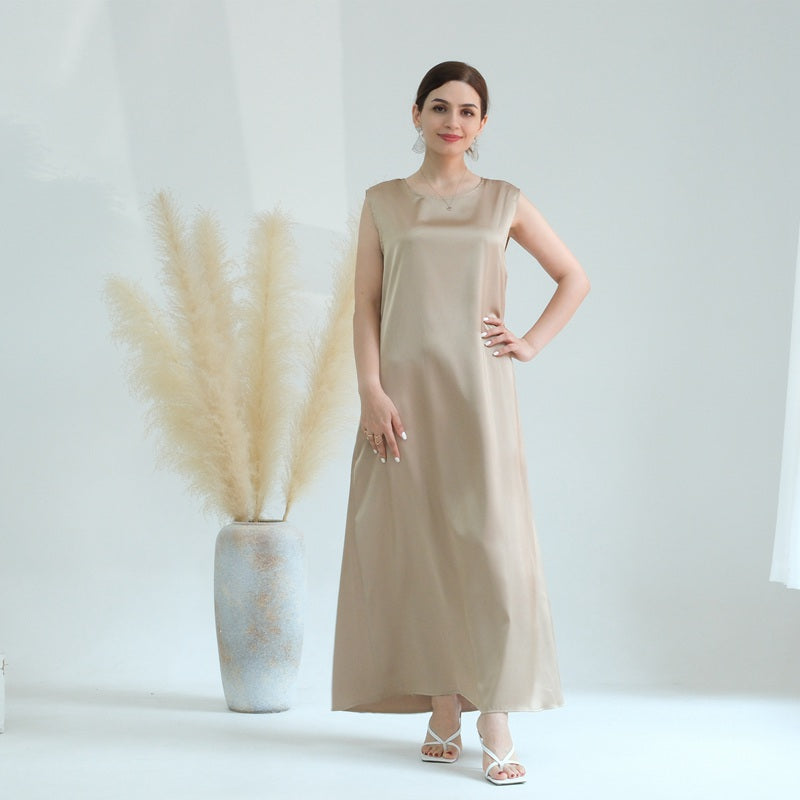 Muslim Women Satin Sleeveless Abaya Inner Slip Dress Underdress