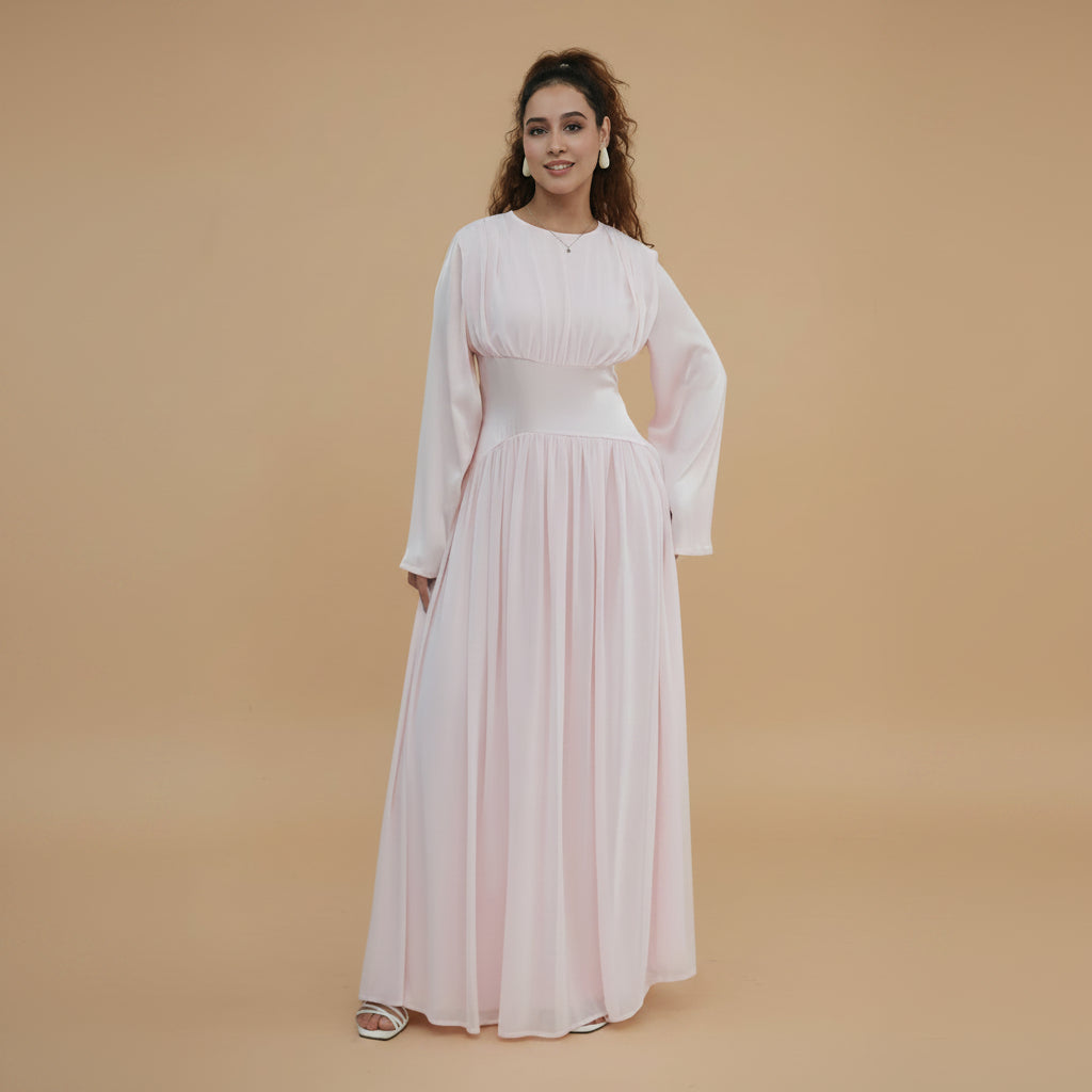 Muslim Women Double-layer Chiffon Waist Abaya Dress #261330 – Urgarment