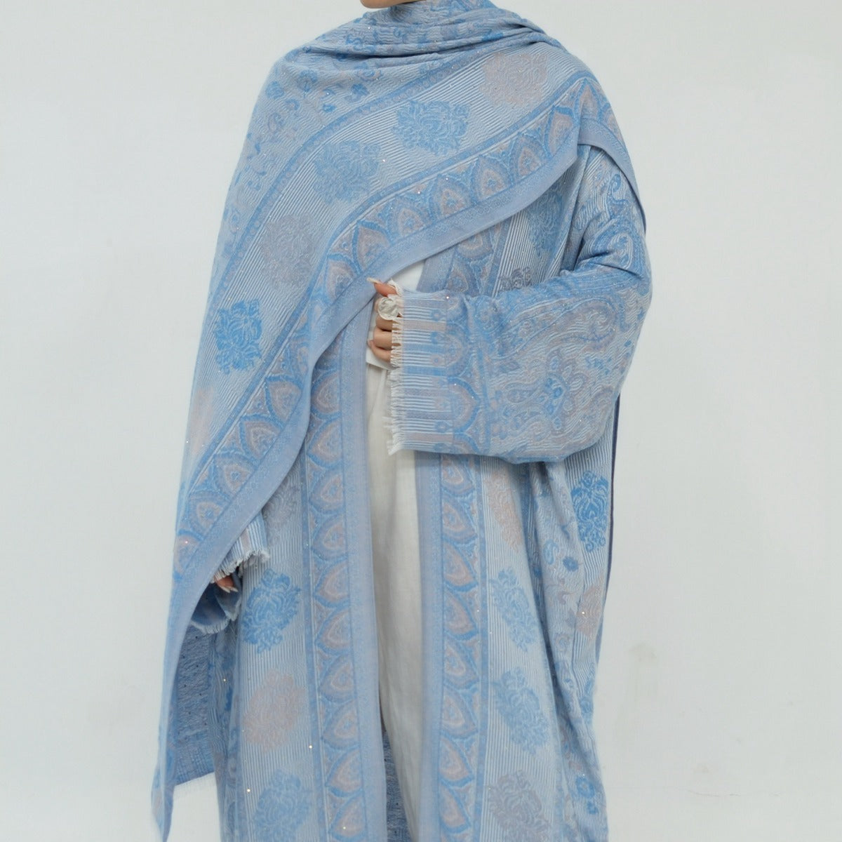 Hotfix Rhinestone Muslim Women Open Abaya With A Matching Hijab #261314
