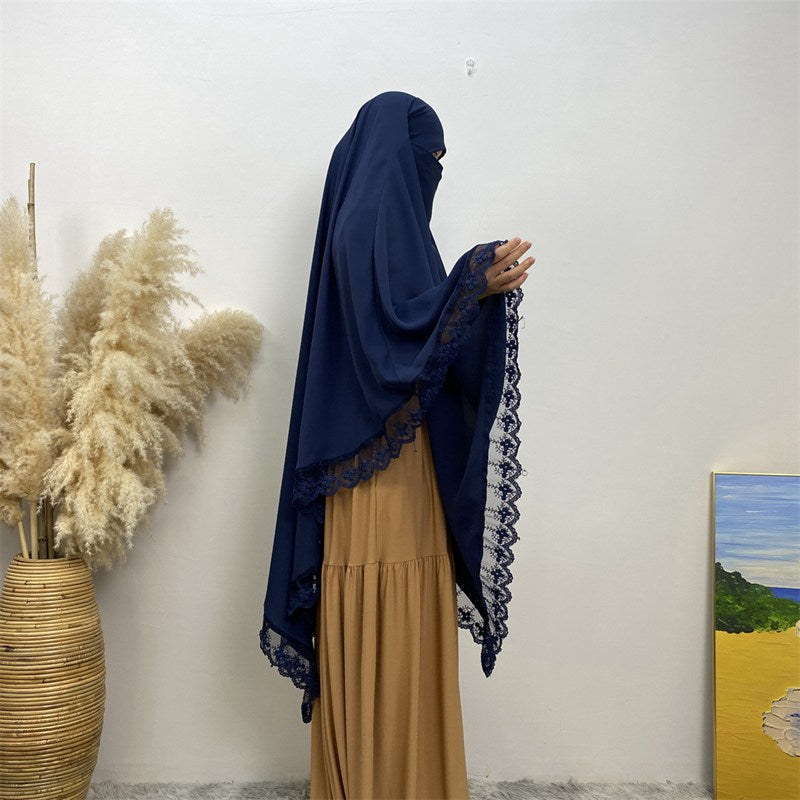 13 Color Options Nida Lace Long Khimar For Middle East Arab Women Nikah And Prayer