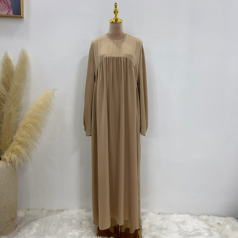 11 Color Options Satin Long Robe Abaya Dress With Pocket
