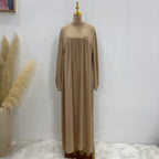 11 Color Options Satin Long Robe Abaya Dress With Pocket
