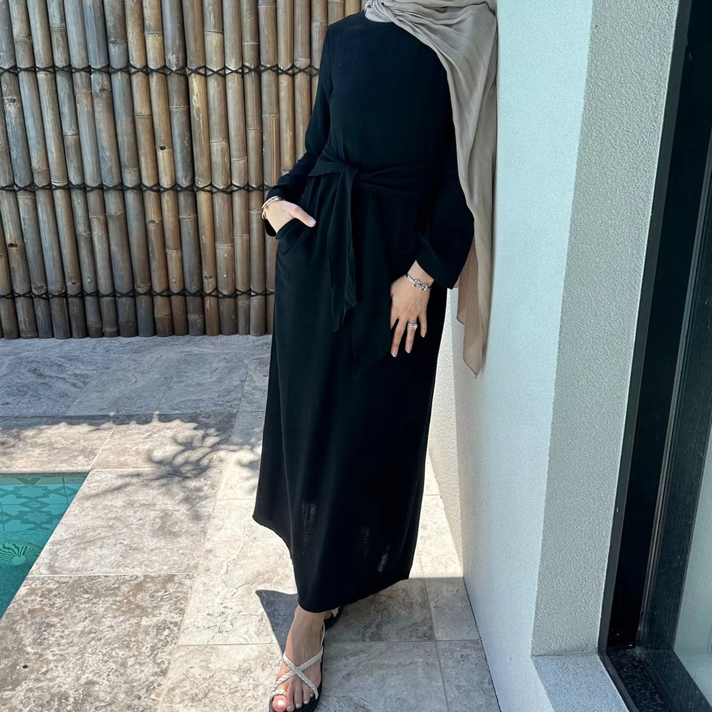 Linen Cotton Blended Abaya Dress #24936